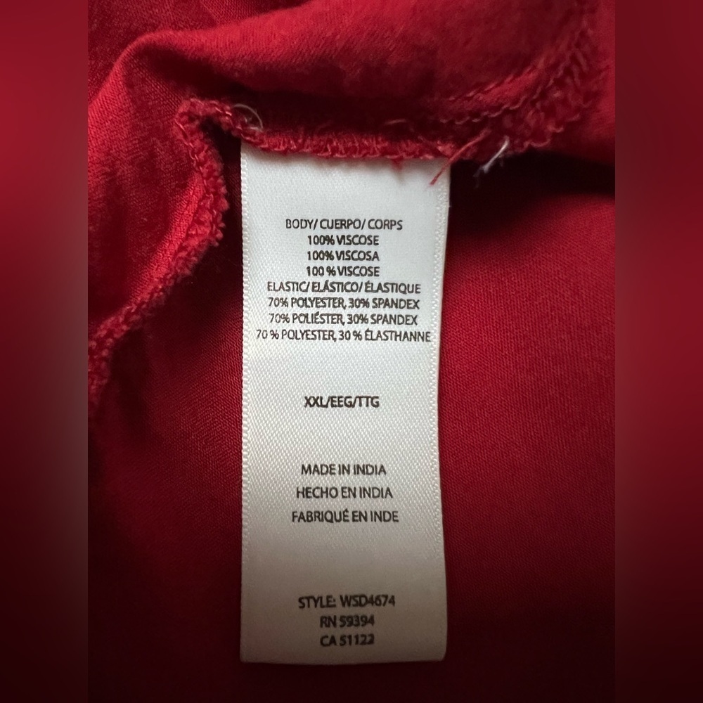 Beach Lunch Lounge Long Sleeve Smocked Babydoll Red A-line Dress V-neck Boho XXL - Picture 10 of 10